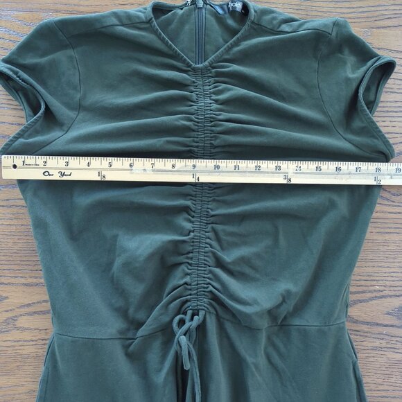 eShakti cap sleeve Ruched drawstring‎ Cotton Jersey dark olive green dress 14 - Picture 13 of 16